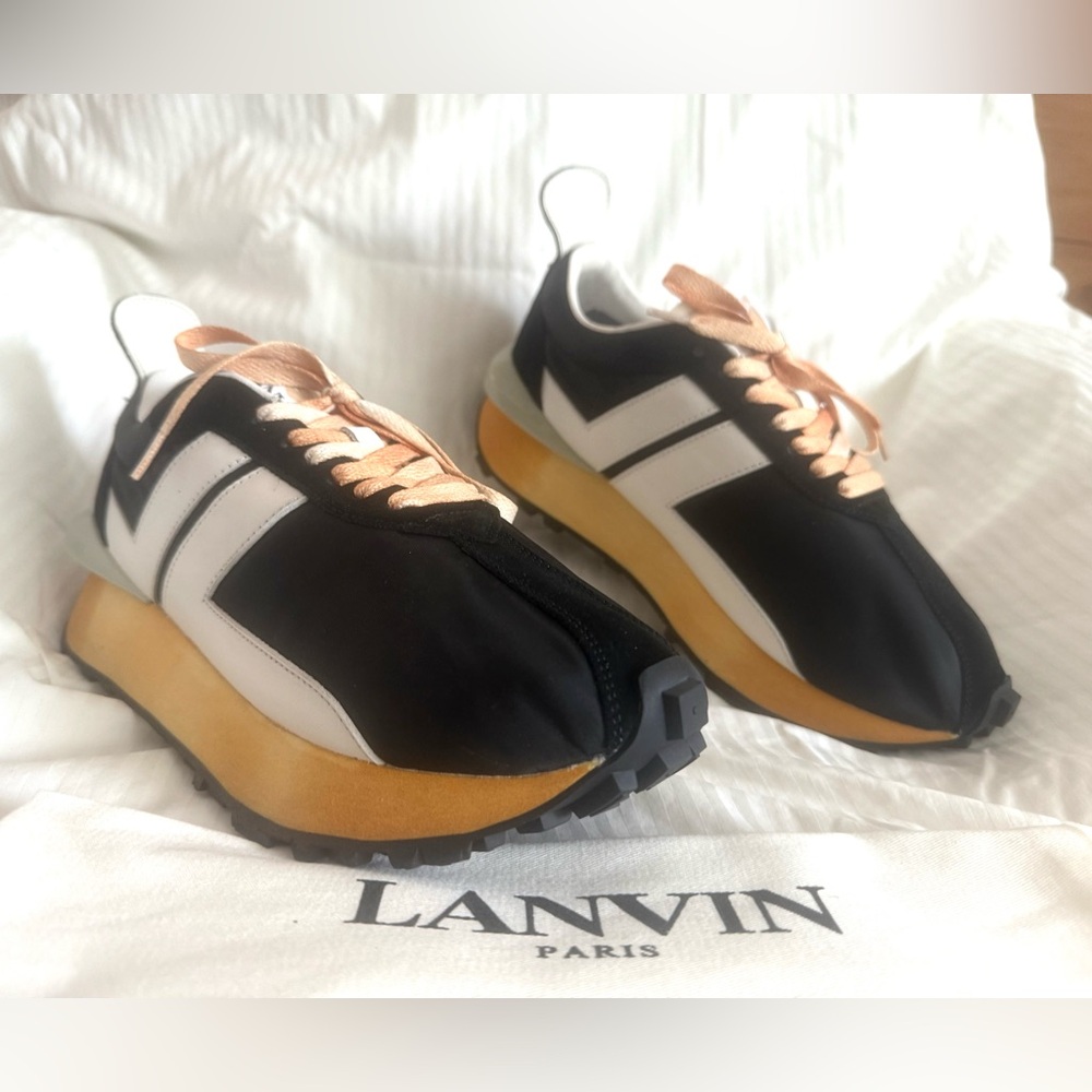 Lanvin Bumper Black and White Men’s Leather Sneakers Shoes Sz 10.5 US 44 EU
